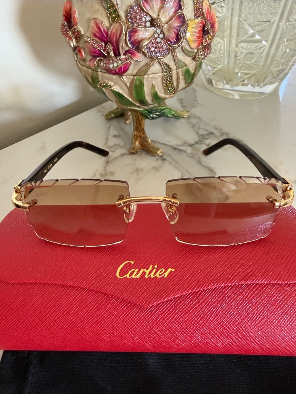 Cartier Tortoiseshell Temple Sunglasses with Gold Accents and Brown Lenses - Picture 2 of 9